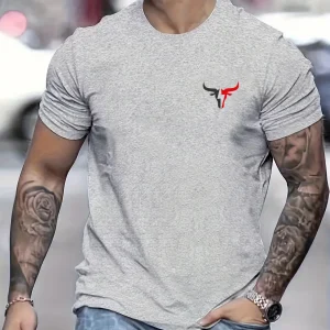 Summer Men's 100% Cotton Casual Loose Size Bull Print Round Neck Short Sleeve T-shirt Top men's street clothing button up pullov