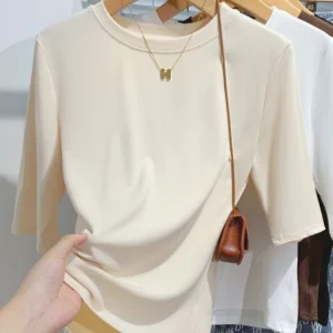 AOSSVIAO 2025 Summer 100% Cotton Women's T-shirt Bottoming Basic Crew Neck Fashionable Solid Lady Short Sleeve Tops Shirts