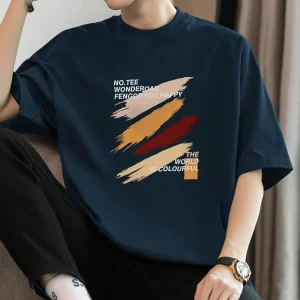 Heavyweight Cotton T-irt Men's ort Sve Printed Loose Fit round Ne Breathable Casual Cotton Polyester Blend Summer Top